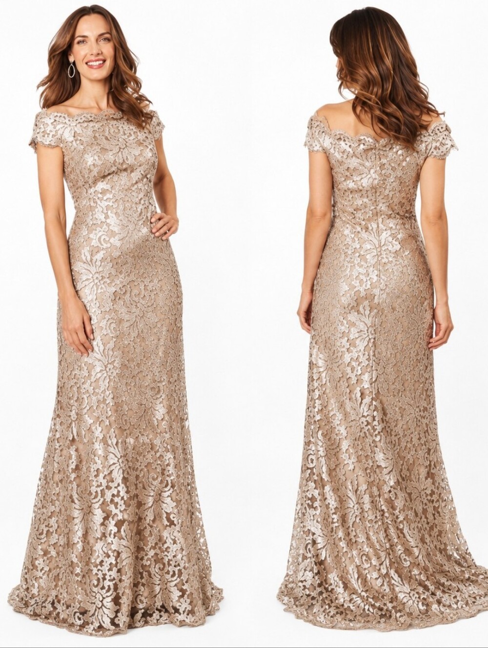 BHLDN Tadashi Shoji Odette Gown 8 Gold Sequin Lace Floor Length Formal Gala Prom